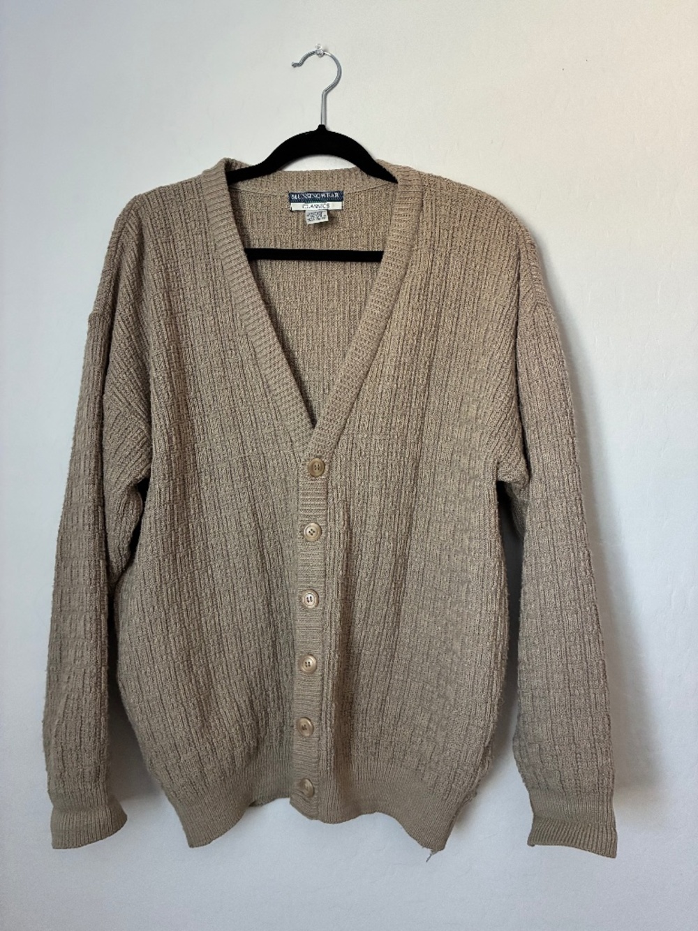 Vintage Munsingwear Classics Grandpa Cardigan Sweater Men’s Large Taupe Textured